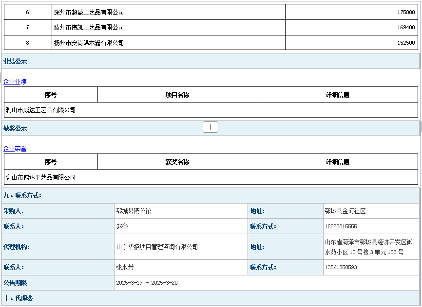 2025年鄆城縣殯儀館骨灰盒采購項目成 交公告